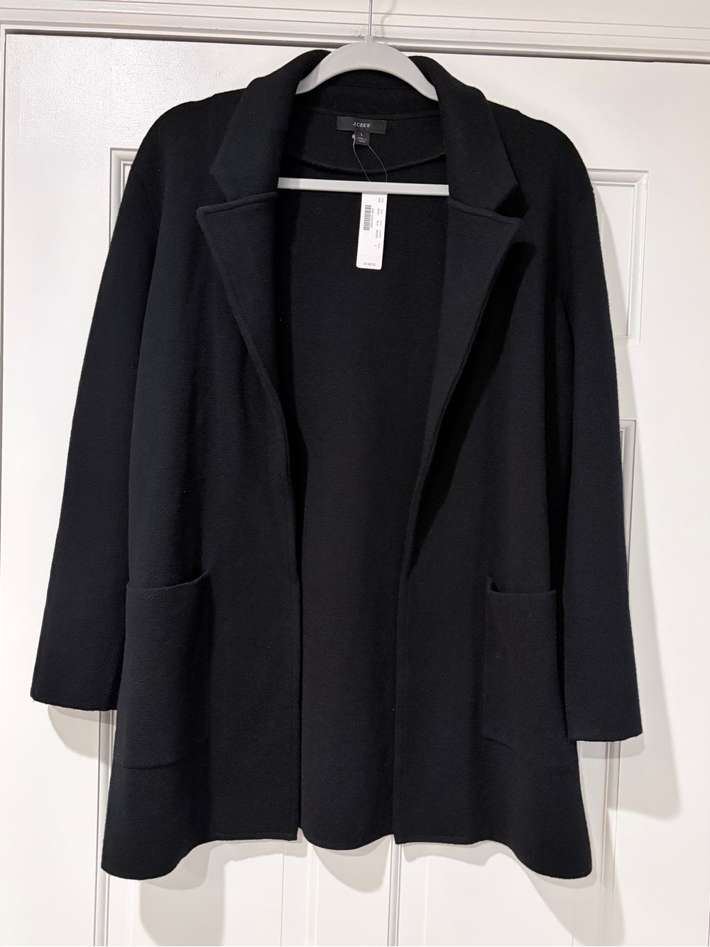 J.Crew Black Merino Wool Open Front Sweater Blazer Jacket Size L NWT